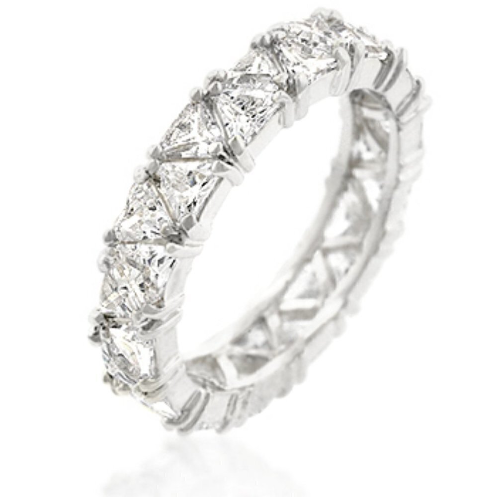Slim Bonded Silvertone Triangle Trillion Cut Clear Cubic Zirconia Cz Band Ring 5